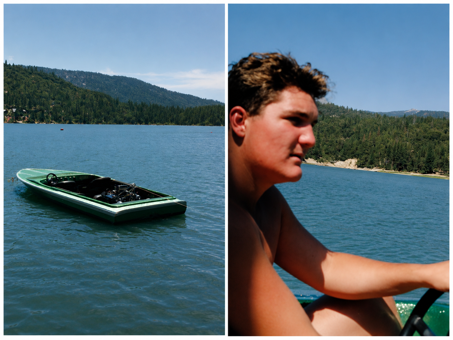 Sean Roberts as a young driver on the boat paired with the Hornet on Bass Lake.
